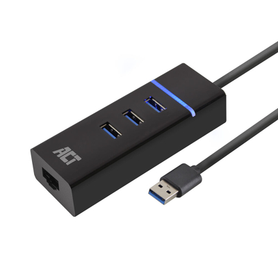 Afbeelding van ACT AC6310 SuperSpeed USB Hub 3.2 5 Gbps 3x A 1x Gigabit Ethernet Zwart