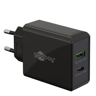 Afbeelding van USB multipoort oplader Goobay 2 poorten (USB A, C, 30W, Power Delivery, Quick Charge, Zwart)
