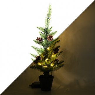 Afbeelding van Kunstkerstboom met versiering 60 centimeter (10 LEDs, Dennenappels, Timer, Binnen/Buiten)