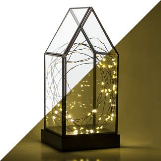 Afbeelding van LED lantaarn Konstsmide 24.5 cm (80 LEDs, Glas, Timer, Batterij, Huisje, Binnen)