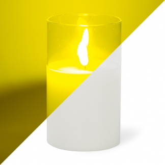 Afbeelding van LED kaars wit met helder glas en vlam effect 7,5 x 12,5cm voor binnen