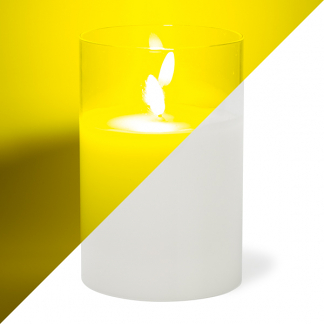 Afbeelding van LED kaars wit met helder glas en vlam effect 10 x 15cm voor binnen