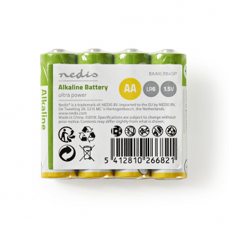 Afbeelding van AA batterij Nedis 4 stuks (Alkaline, 1.5 V)