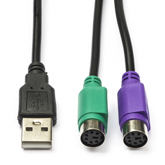 Afbeelding van PS/2 naar USB kabel Nedis 0.3 meter (USB A, 2x PS/2, Koper)