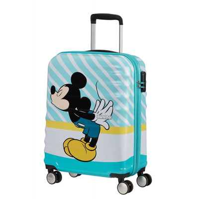 Abbildung von American Tourister Wavebreaker Disney Spinner 55/20 Mickey Blue Kiss Koffer mit 4 Rollen Kindertrolley Mädchen&amp;Junge Hartschale Kinderkoffer