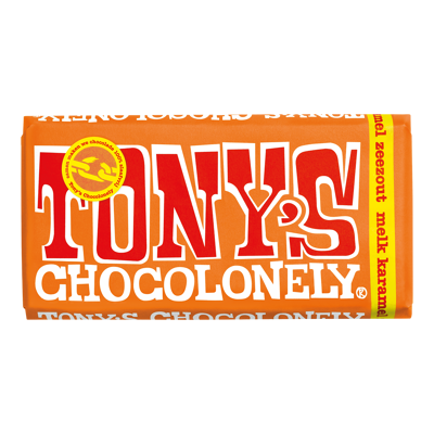 Afbeelding van Chocolade Tony&#039;s Chocolonely melk karamel zeezout reep 180gr