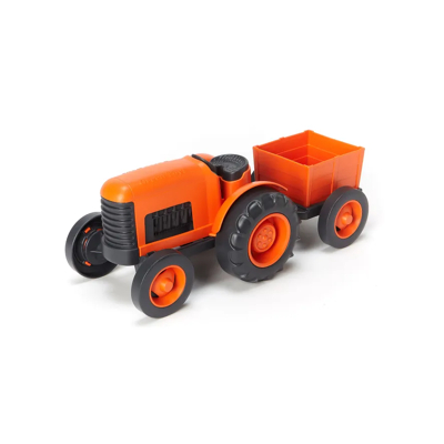 Afbeelding van Green Toys Tractor met aanhangwagen Oranje