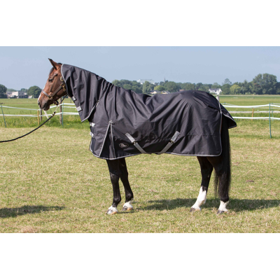 Afbeelding van Regendeken Harry&#039;s Horse Outdoor deken Thor 0gr met nek Zwart Bovenlengte: 105 cm &amp; Onderlengte: 155