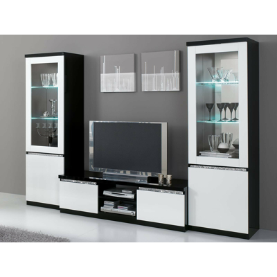 Afbeelding van Tv meubel set REBECCA hoogglans zwart/hoogglans wit met verlichting
