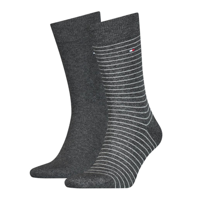 Afbeelding van 2 x Tommy Hilfiger Hoge sokken Small Stripe Antraciet maat 39/42