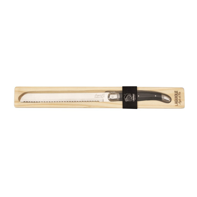 Abbildung von Laguiole Style de Vie Brotmesser schwarzes Ebenholz mit Holzschneidebrett