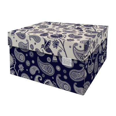 Afbeelding van Dutch Design Brand Opbergbak Storage Box Van Karton Blauw Wit Paisley 38,9x31,3x20,6cm