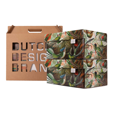 Afbeelding van Dutch Design Brand Opbergbak Storage Box Medium Set Van 2 Karton Art Of Nature Vogels 33,2x24,2x16,5cm