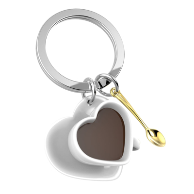 Afbeelding van Metalmorphose Sleutelhanger Love Koffiekop Hartvorm Wit Goud