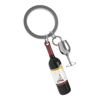 Afbeelding van Metalmorphose Sleutelhanger Lifestyle Wijnfles Met Glas Zwart Rood