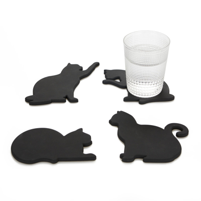 Afbeelding van Glasonderzetter Zwart Black Siliconen/Kunststof Balvi Cat 0,5x18x12cm