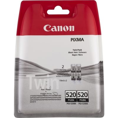 Afbeelding van Canon PGI 520BK2 Inktcartridge Zwart Voordeelbundel 2 pack