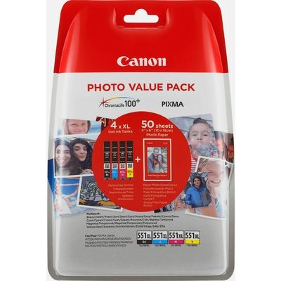 Afbeelding van Canon CLI 551XL C/M/Y/BK Photo pack Inktcartridge 4 kleuren Voordeelbundel Hoge capaciteit