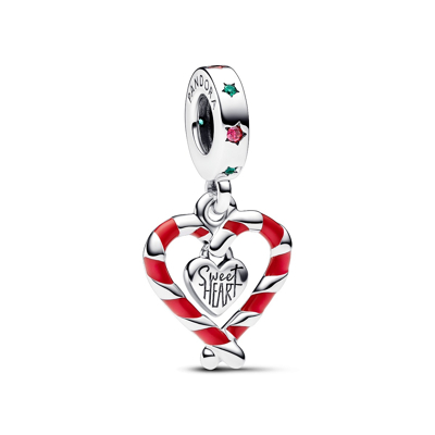 Afbeelding van Pandora 792822C01 Charm Dangle Double Candy Cane Heart Bedel Bedels horloge Rood