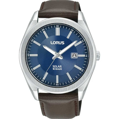 Afbeelding van Lorus RX357AX9 Horloge Solar staal leder zilverkleurig bruin 42,5 mm
