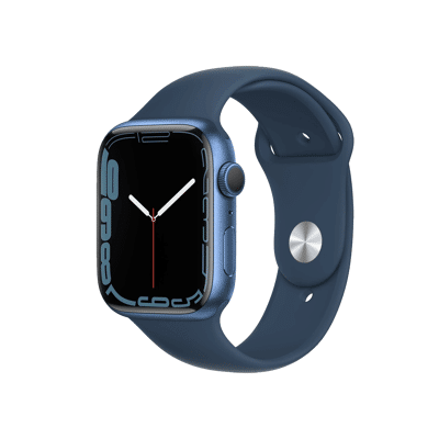 Abbildung von Apple Watch Serie 7 45mm Aluminium Mitternachtsblau Schwarzes Sportarmband GPS WiFi 3 Jahre Garantie