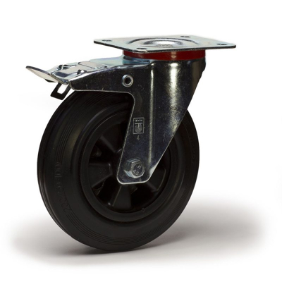 Image de Roulette pivotante à frein diamètre 80 mm caoutchouc noir 50 Kg