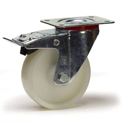 Image de Roulette pivotante à frein diamètre 80 mm roue polyamide blanc 150 Kg