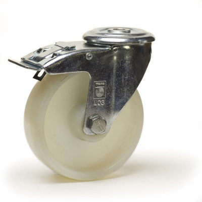 Image de Roulette à oeil pivotante frein diamètre 150 mm roue polyamide blanc 350 Kg
