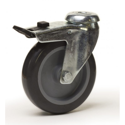 Image de Roulette à oeil pivotante frein diamètre 100 mm caoutchouc gris 90 Kg