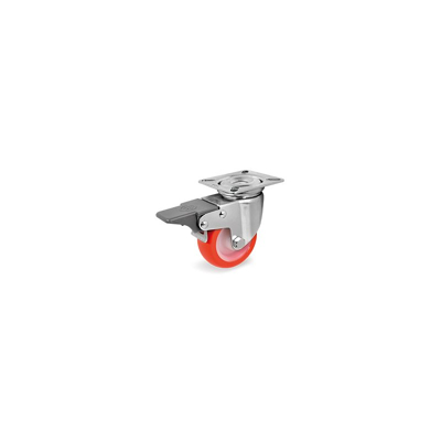 Image de Roulette pivotante à frein diamètre 40 mm roue polyuréthane rouge Kg