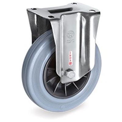 Image de Roulette INOX fixe diamètre 100 mm roue caoutchouc gris 70 Kg