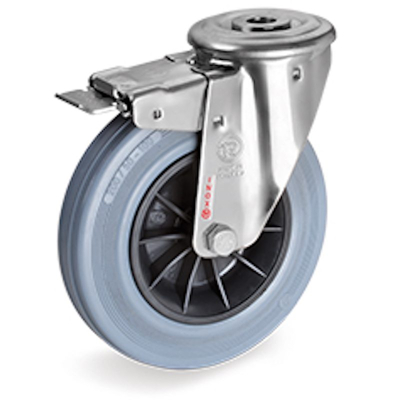 Image de Roulette à oeil INOX pivotante frein diamètre 50 mm roue caoutchouc gris Kg