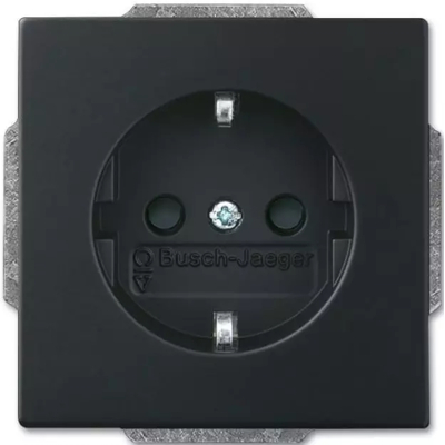 Afbeelding van Busch Jaeger mat zwart stopcontact kinderveilig met randaarde 20 EUCKS 885