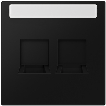 Afbeelding van Jung modular jack met label opbouw klem thermoplast halogeenvrij zwart glans bxh 70x70mm ip20 ls1969 2naweswm