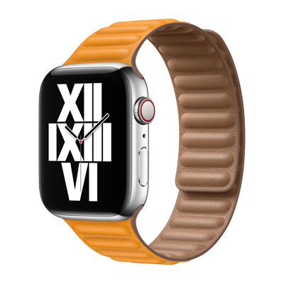 Abbildung von Apple Watch Armband Original Echtes Leder Orange Geeignet für Series 1 9 / SE Ultra (2)