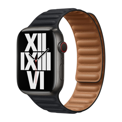 Abbildung von Apple Watch Armband Original Echtes Leder Dunkelblau Geeignet für Series 1 9 / SE Ultra (2)