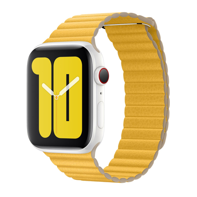 Abbildung von Apple Watch Armband Original Echtes Leder Gelb Geeignet für Series 1 9 / SE Ultra (2)