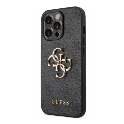 Abbildung von Guess PU 4G Metal Logo case iPhone 14 Pro grau GUHCP14L4GMGGR