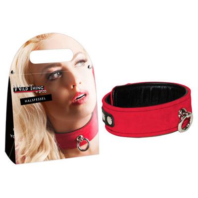 Afbeelding van Lederen Rode Halsband met Ring