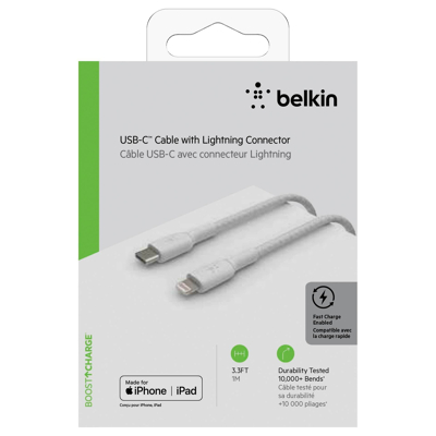 Billede af Belkin Boost Charge Lightning USB C Braided Cable 1 Meter Hvid