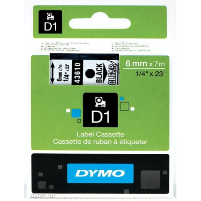 Billede af Dymo D1 tape 6mm x 7 mtr., sort/klar