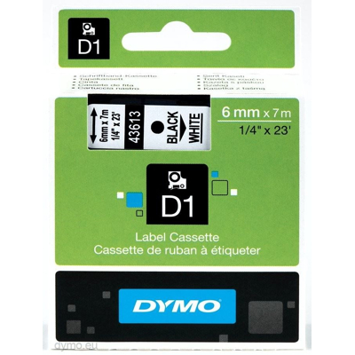 Billede af Dymo D1 tape 6mm x 7 mtr., sort/hvid