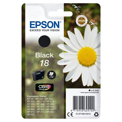 Billede af Epson 18 sort blækpatron 5,2ml C13T18014012 original