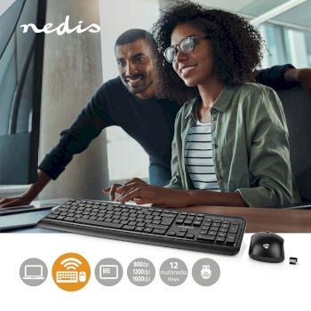 Billede af Nedis Mus og tastatur sæt Trådløs forbindelse: USB 800 / 1200 1600 DPI Justerbar AZERTY BE Layout
