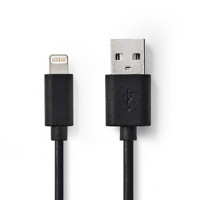 Billede af USB kabel 2.0 Apple Lightning 8 pin A han 480 Mbps 12 W Nikkelplateret 1.00 m Runde PVC Sort Box