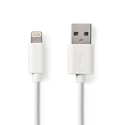 Billede af USB kabel 2.0 Apple Lightning 8 pin A han 480 Mbps 12 W Nikkelplateret 2.00 m Runde PVC Hvid Mærke