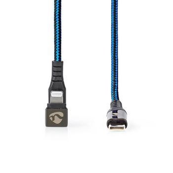 Billede af USB kabel 2.0 Apple Lightning 8 pin Type C Han 480 Mbps 60 W Nikkelplateret 1.00 m Runde Flettet / Nylon Blå Sort Cover Window Box