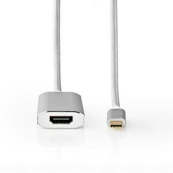Billede af USB adapter 3.2 Gen 1 Type C Han HDMI Hun 2.00 m Runde Guldplateret Flettet / Nylon Sølv Cover Window Box