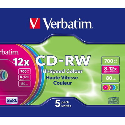 Billede af Verbatim 1x5 CD RW 80 / 700MB 10x Speed, Colour, Slim