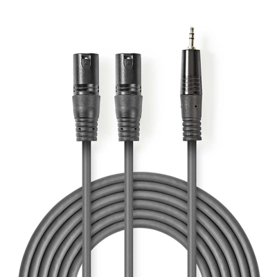 Billede af Balanceret Audio kabel 2x XLR 3 Pin Hanstik 3.5 mm Nikkelplateret 1.50 m Runde PVC Mørkegrå Kartonhylster
